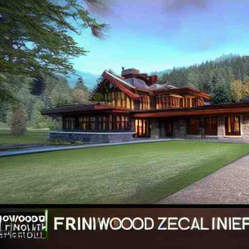 Peaceful wooden mansion, unreal engine 5 tech demo, zillow interior, living room, cozy, Frank Lloyd Wright