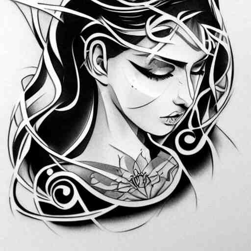 Sapphire pool floaty tattoo design, stencil, traditional, professional shoulder tattoo, by artgerm, artgerm, digital art