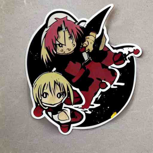 die cut sticker, full metal alchemist al and alphons, splatter paint 