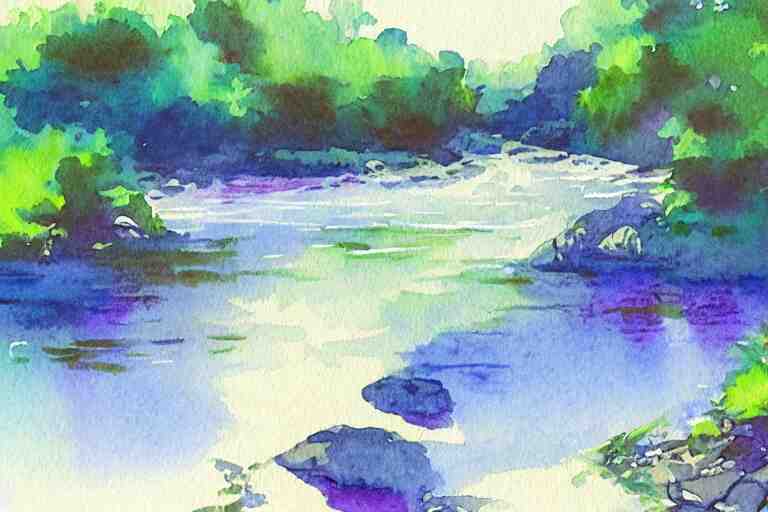 river summer watercolor pen light color on artstation 