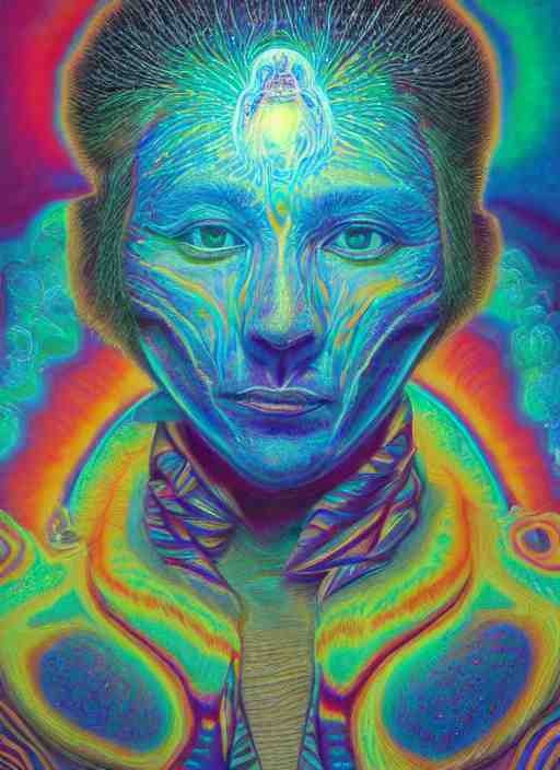 portrait ultra dimensional indigenous native, accidentally tripping on dmt and acid, psychedelic experience, overwhelming psychosis of self realization and burning awakening, ultra high definition, unreal engine 5, hyperrealism, masterpiece composition, by casey weldon, barclay shaw 