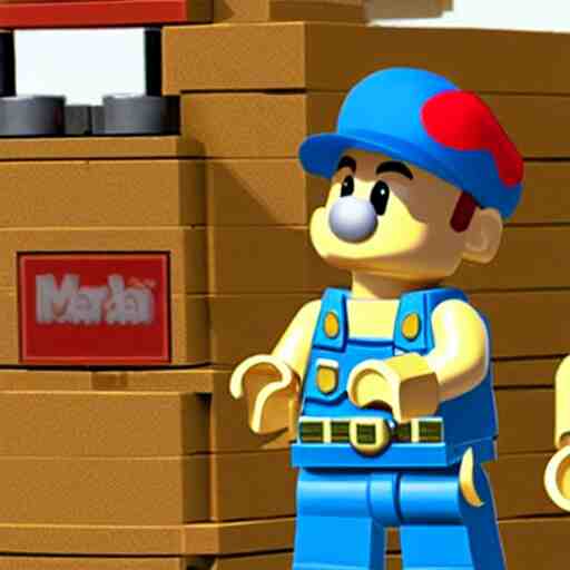 a photo of realistic plumber mario with yoshi as lego mini figures 