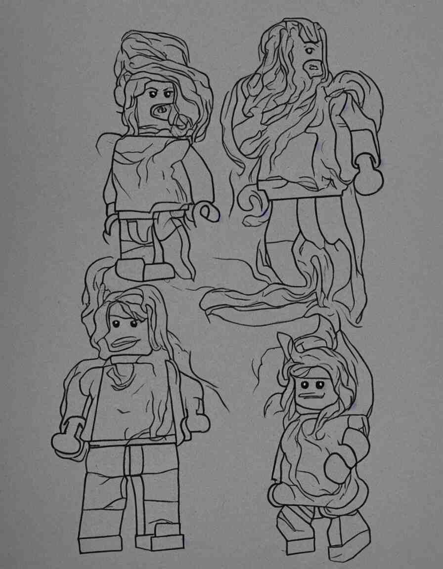 lego character drawn in the style of davinci plans