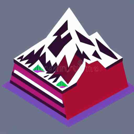 isometric view of a mountain with red gems as resources, svg