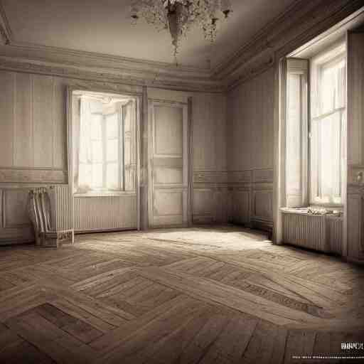 a detalied 3 d render of a shabby chic room, by valentin franke, ilya galinsky trending of artstation, photorealism, fashion photography 