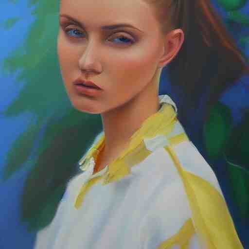 hyperrealism oil painting of ukrainian model in vyshyvanka shirt 