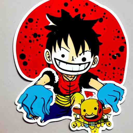 die cut sticker, luffy is joyboy, splatter paint on paper 