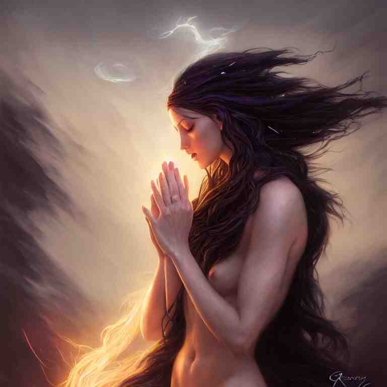 the seductive sorceress is praying!!! magic the gathering, windy hair!, gentle fantasy, cinematic volumetric light, portrait, dnd, complex, elegant, highly detailed, digital painting, artstation, concept art, smooth, clear focus, illustrations, hyperrealistic face, beautiful eyes, fantasy art, in the style of greg rutkowski, intricate, hyperdetalized, smooth 