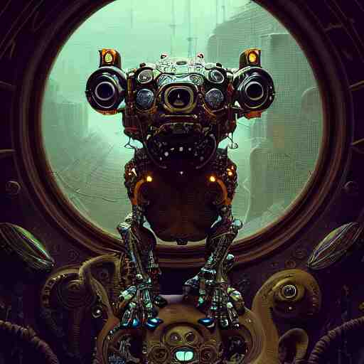 cyborg animal : by michal karcz, daniel merriam, victo ngai and guillermo del toro : ornate, dynamic, particulate, intricate, elegant, highly detailed, centered, artstation, smooth, sharp focus, octane render 