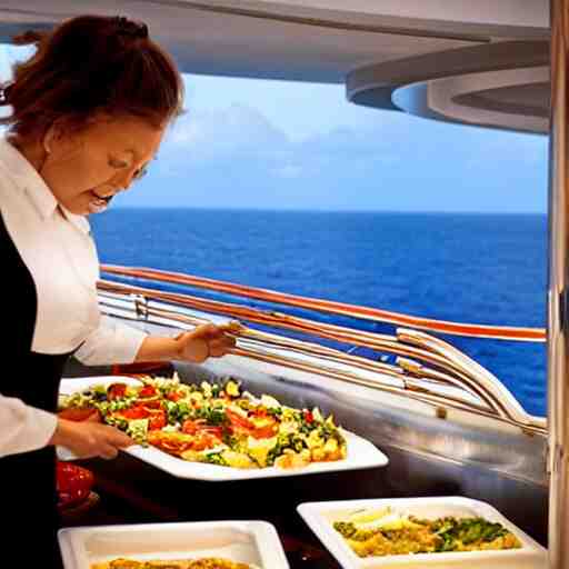 satan filling plates of food from the buffet on a cruise liner 