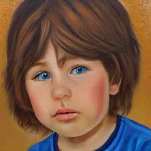 beautiful oil painting of a boy with short side part light brown hair and brown eyes