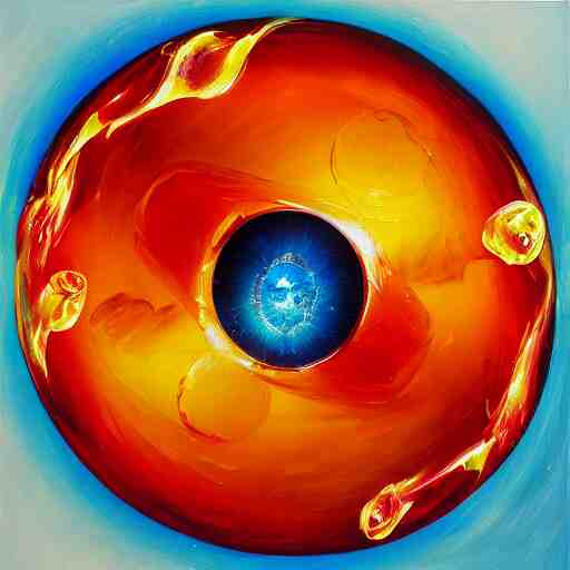 soap bubble with fireball inside, oil painting