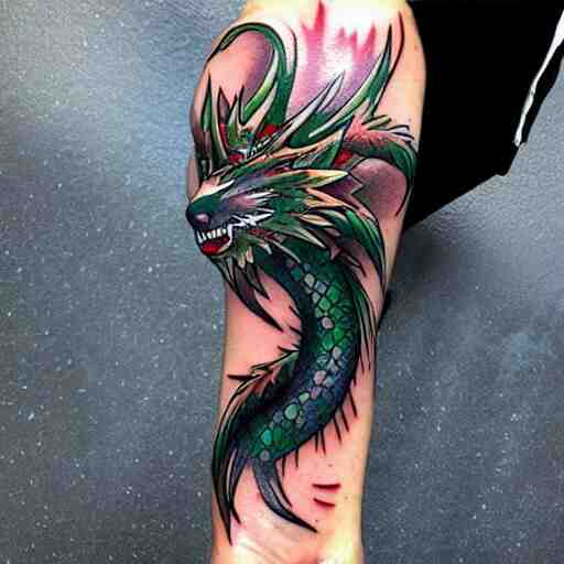 simple anime manga full color dragon!! Emerald and obsidian dragon, forearm tattoo, tattoo