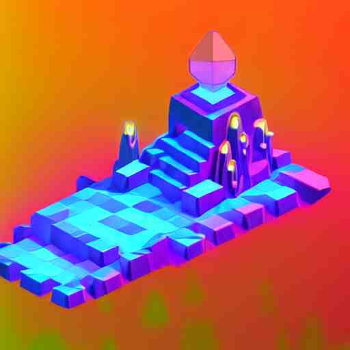 mobile game asset, isometric staircase, crystals, organic low poly vector design, bioluminescent alien - like plants of pandora, aesthetic of avatar's alien nature. we can see alien plants glowing in the dark arround the isometric itens in dark place cyan, orange smooth glow night photoshop filter low poly behance hd 