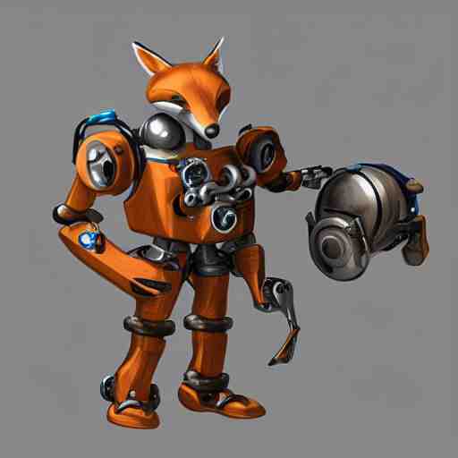 mechanical fox with robo tech, apocalyptic elements, art render, character concept, smooth, sharp detail, pixar style 