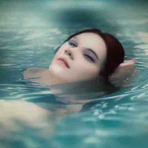 pale face lying under the water, water lilys, cinematic, shallow depth of field, atmospheric, ultra high detail, somber colors, close up of face, trending on artstation 