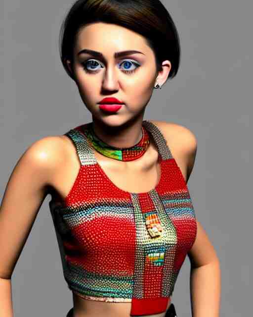 a beautiful cute miley cyrus wearing modern stylish costume in the style of Assamese bihu mekhela sador gamosa design, commercial fashion design art by WLOP, face by artgerm and daz3d genesis iray, cinematic lighting, medium shot, mid-shot, slim female figure ramp walk model pose, highly detailed, trending on Artstation, Unreal Engine 4k, cinema 4d multi-pass ray traced, 8k fabric texture details, octane render, diffused natural skin glow