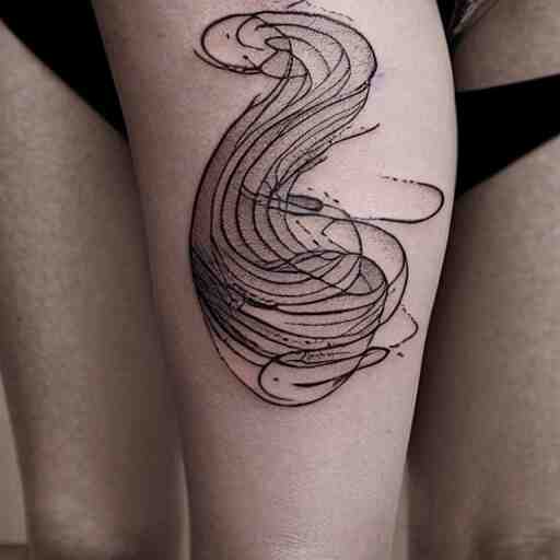 tattoo sketch of a ocean, on a yellow paper, ornamental, line art, minimalism, tatto for leg 