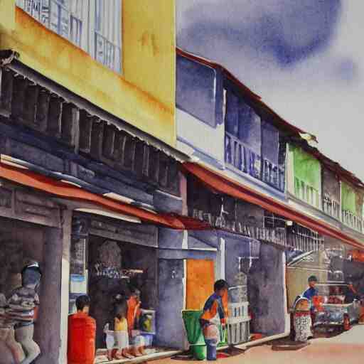 singapore katong shophouses street scene, highly detailed, contemporary watercolor, smooth, by joseph zbikowicz, 8 k 