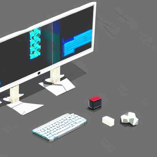 a simple pc monitor, mobile game, isometric art, centralised, low poly, mohamed chahin, blender cycles render, solid colours material, no background and shadows 