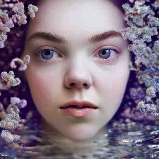 portrait of a beautiful girl + anya taylor - joy floating under the deep dream water, beautiful smooth soft light + white petal, by personal photography, art by brookskim, closeup, 4 k, highly detailed, instagram, 