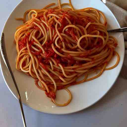 2 plates of spaghetti with forks, one - line drawing 