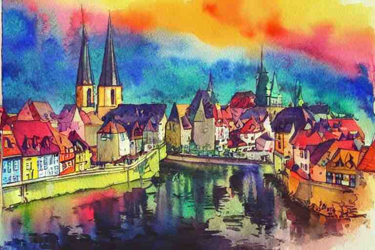 !! watercolor!! luxemburg in a sunny day, artwork by tooth wu, colorful contrast,!!!! very coherent!!!!, dark shadow, thick lineart 