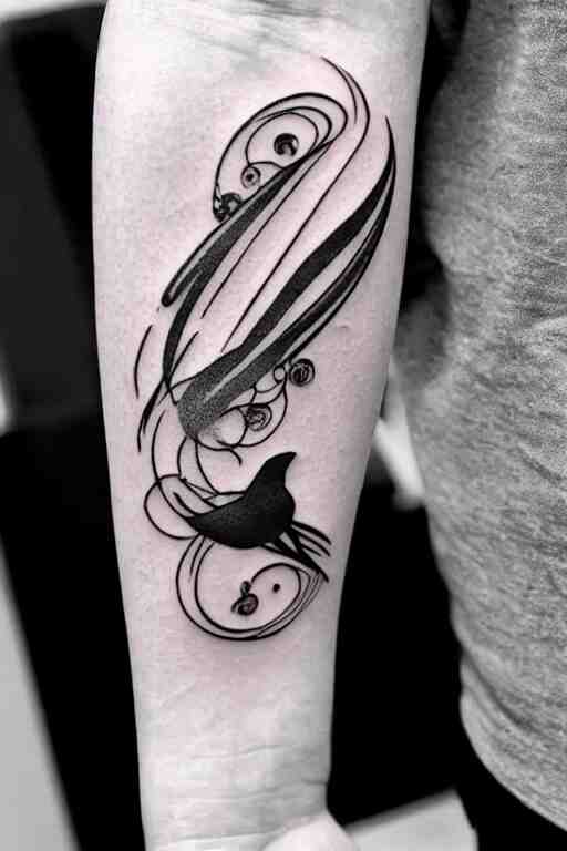 a simple tattoo design of birds flying in a 2 spiral, black ink, logo 