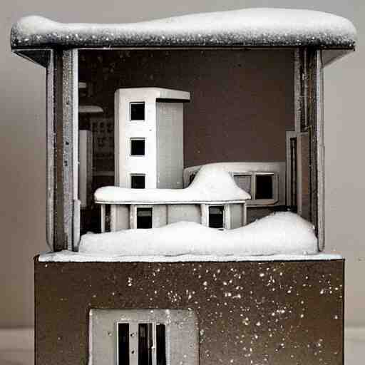 a snow globe diorama with a soviet apartment building in it, brutalism, physically based rendering, 1 9 9 0's 