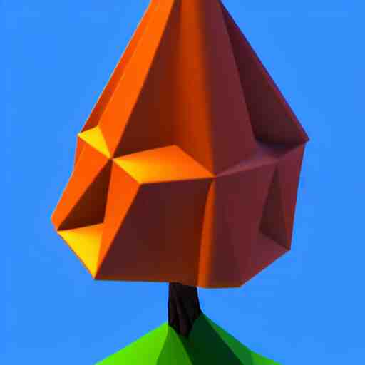 a 3d low poly object of just a small green tree on the blue background