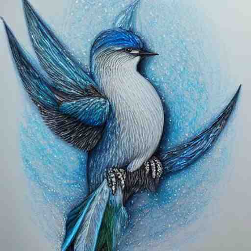  Colored pencil art on paper, Frost Spirit Bird, highly detailed, artstation, MasterPiece, Award-Winning, Caran d'Ache Luminance
