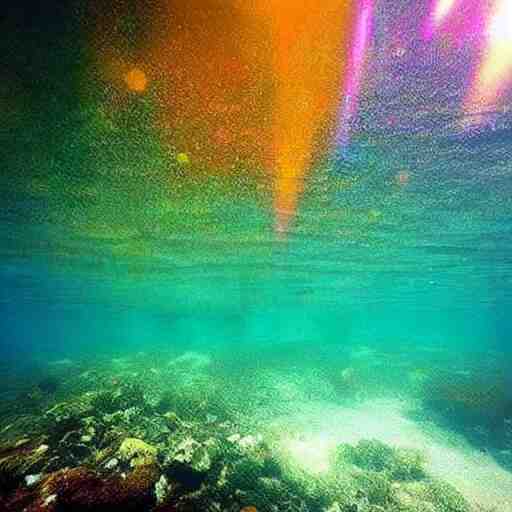 beautiful underwater river, the light refracting through the surface makes rainbow colors everywhere 