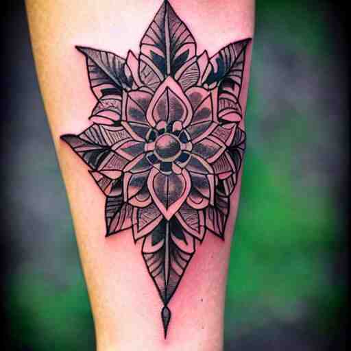 photograph of a mandala tattoo depicting a monsters leaf 