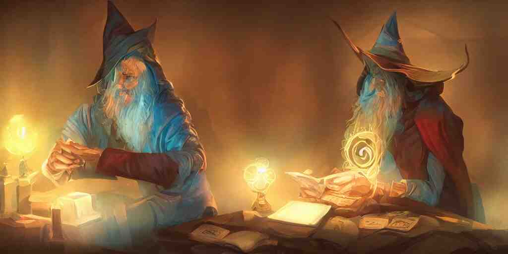 wizard shuffling cards, cards, fantasy, digital art, soft lighting, concept art, vibrant, 8 k 