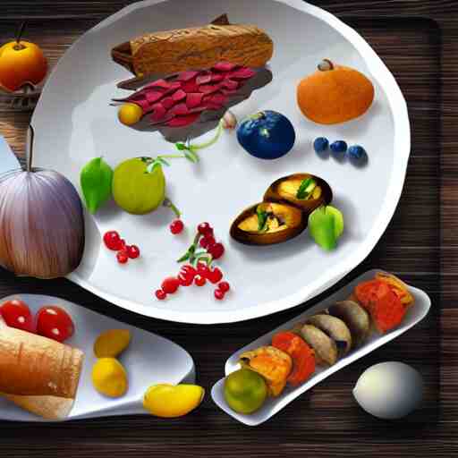 a plate of random food on the table, realistic,