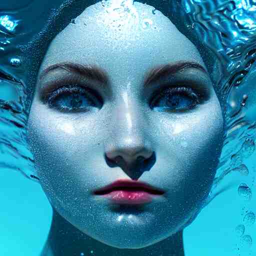 water artwork manipulation in the shape of a beautiful female head, on the ocean water, ray tracing, realistic water sharp focus, long shot, 8 k resolution, cinematic, realistic water art 