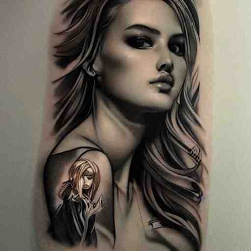 tattoo design, stencil beautiful portrait of a girl by artgerm, artgerm