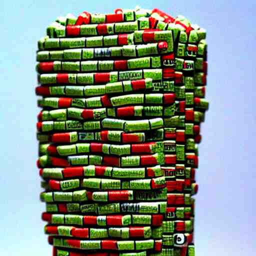 sculpture made out of empty plastic cigarette packs. 