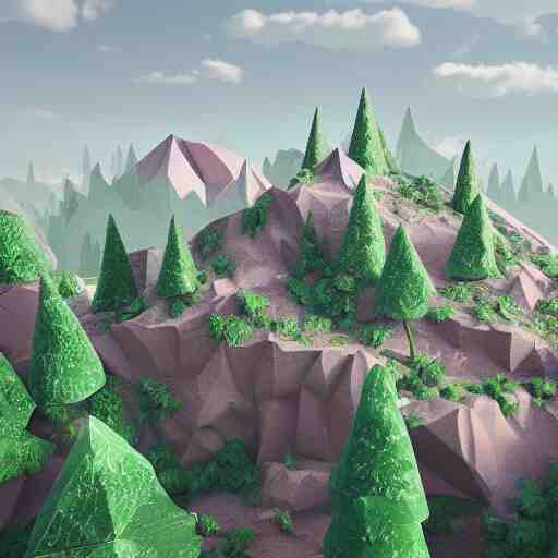 low poly landscape of magical world, digital render 