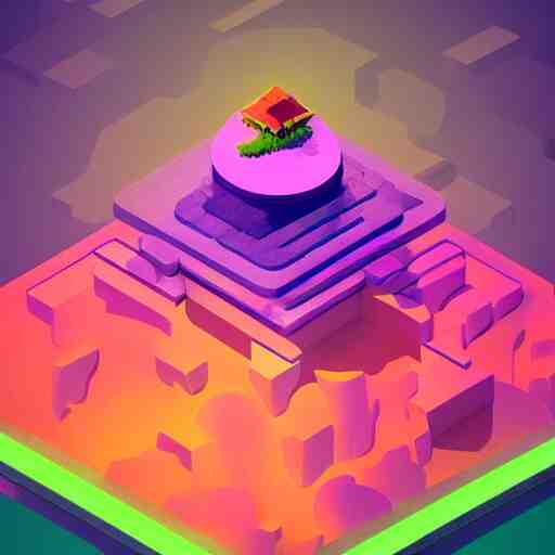 isometric floating island on neon background, isometric invironment, 3d art, isometric art, high detail, artstation, concept art, behance, ray tracing, smooth, sharp focus, ethereal lighting