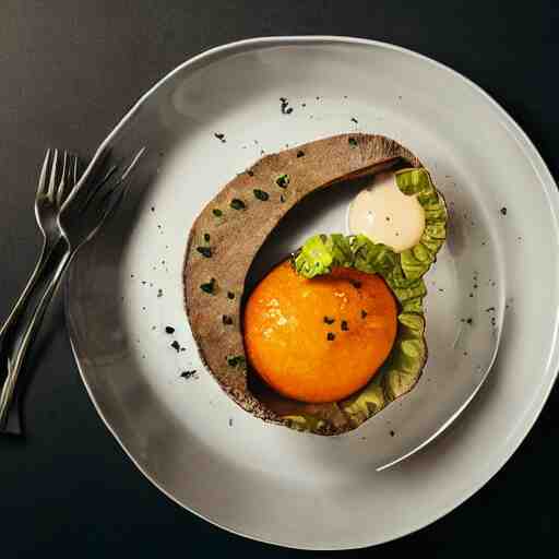 a plate with disgusting, but futuristic food, professional food photography