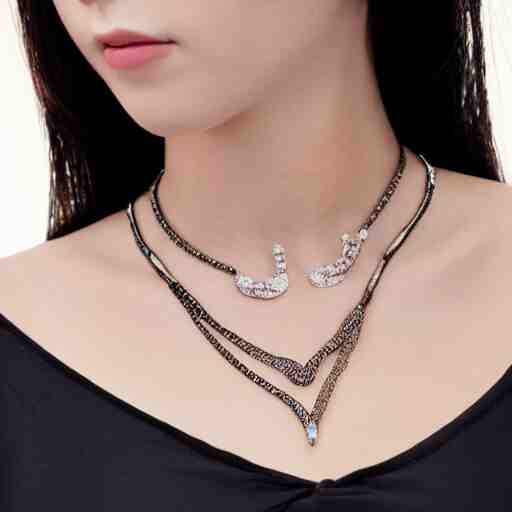 necklace on a young beautiful woman neck, hyper realistic, 