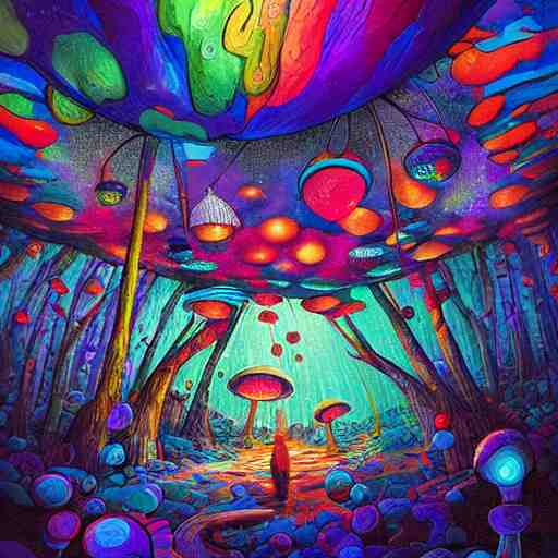 trippy mushrooms, acrilic paint, digital, artstation, detailed intricate ink illustration, heavenly atmosphere, digital art, overdetailed art, concept art, complementing colors, trending on artstation, cgstudio, the most beautiful image ever created, dramatic, subtle details 