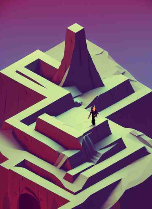 a low poly isometric render of shadow of the tomb rider in the style of monument valley, intricate, elegant, smooth shading, soft lighting, illustration, simple, solid shapes, by magali villeneuve, jeremy lipkin and michael garmash, rob rey and kentaro miura style, octane render, zaha hadid 