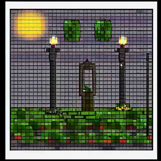 “a ((gothic)) graveyard at night, pixel art”