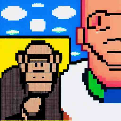 8 - bit, realistic self portrait, astronaut with a chimpanzee. 