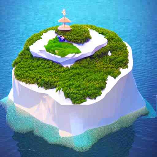 a floating island on an ocean isometric art, low poly art, game art, artstation, 3D render, ultra detailed, cgsociety, unreal engine 5