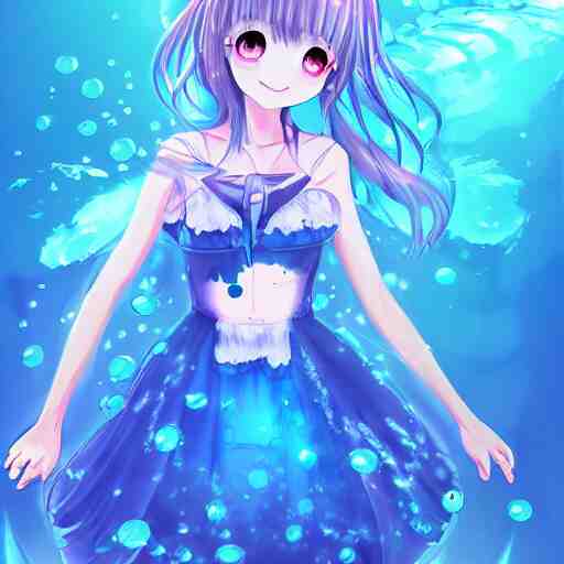 advanced digital art a very cute anime girl wearing a dress made of water turning into mist standing in a crystal lake full body WLOP RossDraws Totorl Sakimimichan