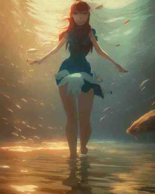 Under Water, Full shot, Atmospheric lighting, By Makoto Shinkai, Stanley Artgerm Lau, WLOP , Rossdraws, James Jean, Andrei Riabovitchev, Marc Simonetti, krenz cushart, Sakimichan, D&D trending on ArtStation, digital art.