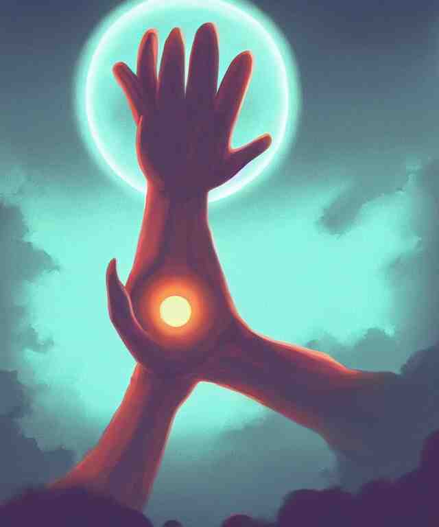 a giant hand reaching from a portal in the sky, in the art style of robbie trovino, digital painting, artstation, instagram, sharp focus, illustration, surrealism 